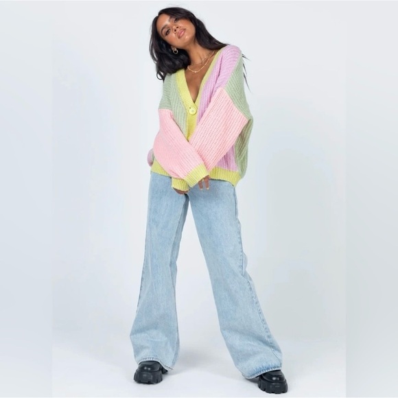 Princess Polly Naomi 90’s Cardigan Sweater | Size M/L | Multi Colored Oversized - Picture 5 of 10